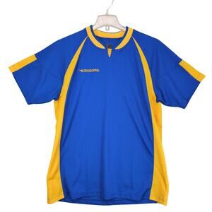 Diadora Men's L Performance Shirt Top Athletic Running Vented Blue Short Sleeve